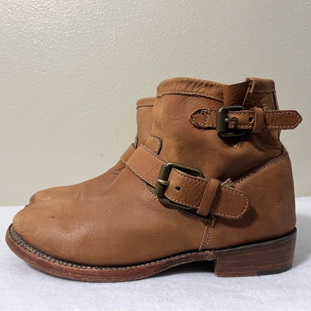 ASH TAN LEATHER DOUBLE BUCKLE BIKER MOTO ANKLE BOOT SIZE 9